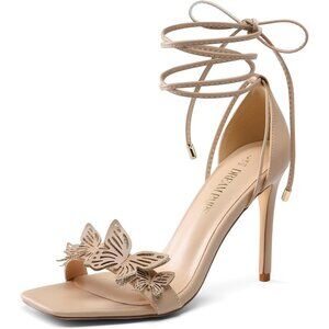 Dream Pairs Women Nude-pu Faux Leather Open Square Toe Stilletos Heels Shoes